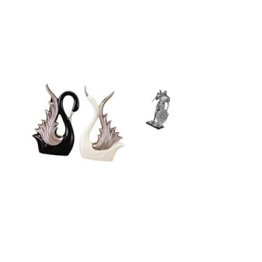 Imagem de Fenteer Elegante Estatueta de Resina de Cerâmica em Forma de Cavaleiro Cisne, Escultura para Mesa, Prateleira, Mesa de Escritório, Peça Central, Aniversário,