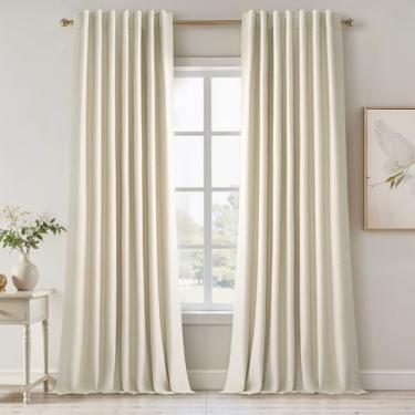 Imagem de Cortinas blackout personalizadas de 248 cm de comprimento, cor creme, com cancelamento de ruído, plissadas, com ganchos de pino para cortinas virais de serapilheira transversal, 2 painéis para sala de
