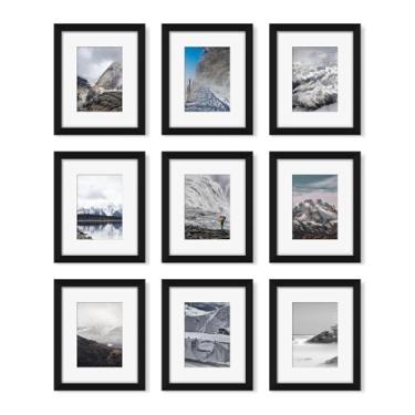 Imagem de YESKAY Conjunto de 9 porta-retratos 20 x 25 cm, exiba imagens 13 x 17 com tapete ou 20 x 25 sem tapete, molduras multifotos para montagem na parede ou exibição de mesa, preto
