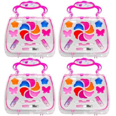 Imagem de Kit 4 Estojos de Maquiagem Bolsinha Rosa Maquiar Infantil Meninas + An