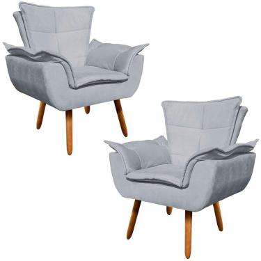 Imagem de Kit 2 Poltronas Decorativas Pés Palito Charger Suede Cinza G19 - Gran Belo