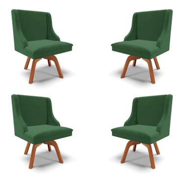 Imagem de Kit 4 Cadeiras Decorativas Sala De Jantar Base Giratória De Madeira Firenze Veludo Verde/natural G19 - Gran Belo