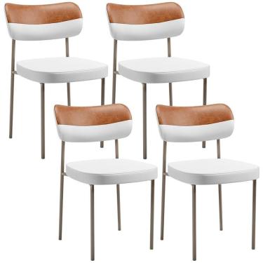 Imagem de Kit 04 Cadeiras Decorativa Para Sala De Jantar Melina Base Arena L02 Faixa Couríssimo Camel Facto Branco