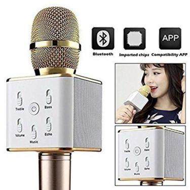 Imagem de Microfone Bluetooth Karaokê The Voice Portátil Sem Fio Caixa Som Alto Falante Musical Crianças Youtuber Dourado