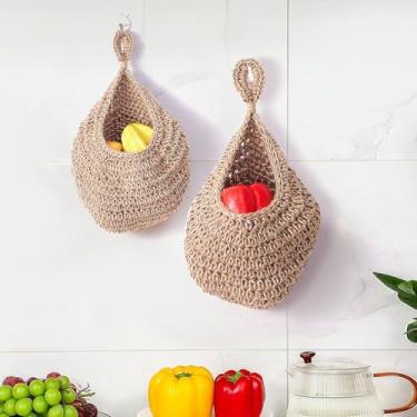 Imagem de Cesta de frutas pendurada na parede, organizador de cozinha, suporte de alimentos, cesta de macramê para esposa e mãe, 1 peça (marrom)