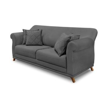 Imagem de Sofá 200cm 3 Lugares Com 4 Almofadas Suede Cinza