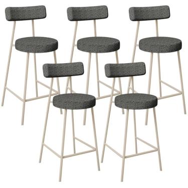 Imagem de Kit 05 Banquetas Baixa Cozinha Sala Jantar Bancada Milão Arena L02 Linho Mescla Chumbo - Lyam Decor