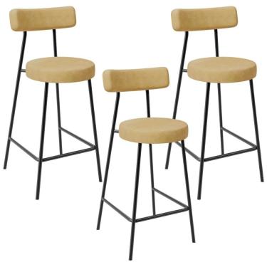 Imagem de Kit 03 Banquetas Baixa Para Cozinha Sala De Jantar Bar Bancada Milão L02 Couríssimo Fendi - Lyam Decor