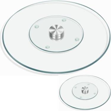 Imagem de Prato Giratório para Confeitaria, Base em Vidro e Metal, 30cm de Diâmetro, Transparente, Ideal para Bolos e Tortas