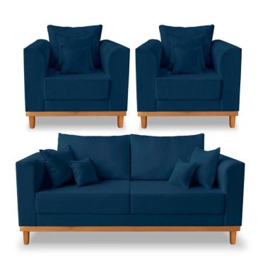 Imagem de Kit Sofá 3 Lugares E 2 Poltronas Beny Viena Linho Azul