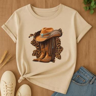Imagem de Camiseta Feminina Chapéu Bota Estampa Country Blusinha - Camisa Blusa 