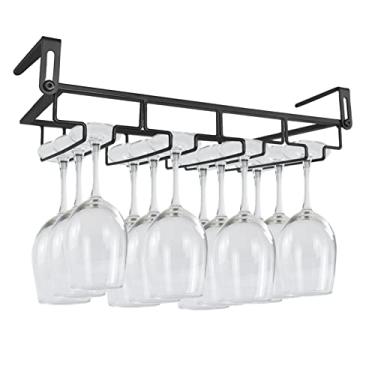 Imagem de NAISQAQ Suporte ajustável embaixo do armário – organizador de cabide de copo de vinho de metal para cozinha, bar, prateleira – rack de armazenamento suspenso à prova de ferrugem para 6 a 8 copos