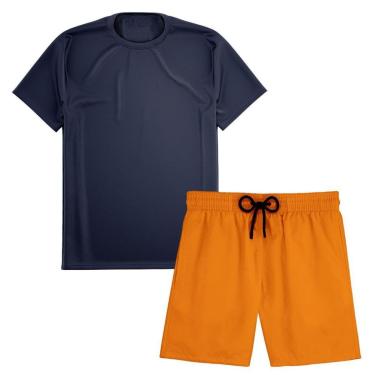 Imagem de Kit Short Praia Academia Passeio Treino Laranja + Camiseta Manga Curta Masculina-Masculino