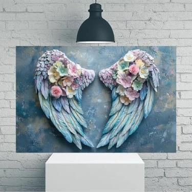 Imagem de Arte de parede em tela rústica vintage asas de anjo com flores - Pôster sem moldura de 30,5 x 45,7 cm - Ideia de presente para decoração de casa e escritório para sala de estar, quarto, cozinha e café