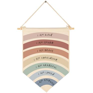 Imagem de I am Kind-Rainbow Affirmation arte de parede bandeira decoração de parede presentes para bebês meninas meninos crianças faixa pendurada em lona decoração de parede presentes para berçário quarto de