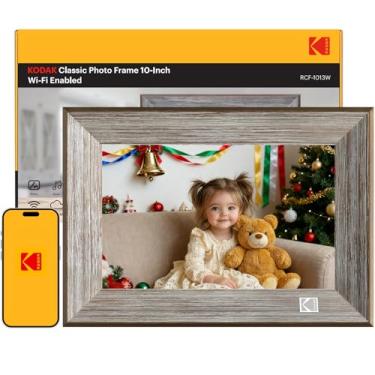 Imagem de KODAK Moldura digital WiFi de madeira, moldura digital de 32 G de 10,1 polegadas, tela sensível ao toque IPS HD 1280 x 800, rotação automática, compartilhe fotos e vídeos via KODAK App, para amigos e
