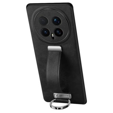 Imagem de FWYANZH Capa de couro para Honor Magic 8 Pro/8, suporte de pulseira retrátil, capa de telefone fina, retrô, capa de proteção de lente completa, preta, 8Pro