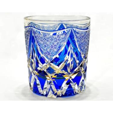 Imagem de Blue Sail Crisântemo Padrão Edo Kiriko Copo de uísque Estilo Japonês Corte à Mão 250 ml Bebidas Alcoólicas e Copo de Coquetel