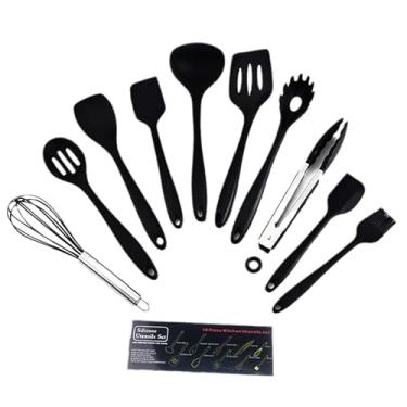 Imagem de Conjunto de ferramentas de utensílios de cozinha com 10 peças Pinça de silicone Espátula Colheres Pá Pincel Batedor