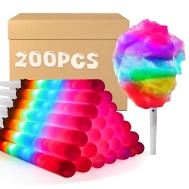 Imagem de 200 peças de palitos de algodão doce de LED – Cones de iluminação reutilizáveis à prova d'água – Suportes de doces que brilham no escuro – Cores vibrantes que piscam – Artigos de festa para Natal