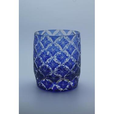 Imagem de Copo de uísque – Estilo Japonês Edo Kiriko Corte à Mão Padrão Azul Starburst Vidro sem Chumbo Vidro Antigo 293 ml com Caixa de Presente, Barware Elegante para Bourbon, Coquetéis