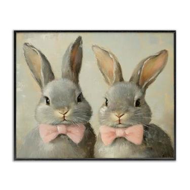 Imagem de Stupell Industries Par de coelhinhos de gravata borboleta rosa, arte giclée emoldurada, design por Petal Prints Design, 28 x 35 cm