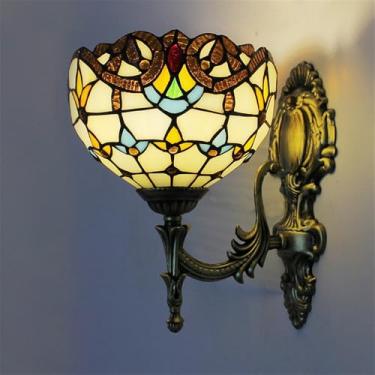 Imagem de Luminária de parede retrô americana LED de luxo europeia para sala de estar, quarto, escritório, casa de campo, hotel, restaurante, café, bar, corredor, com vidro colorido (Estilo 37)