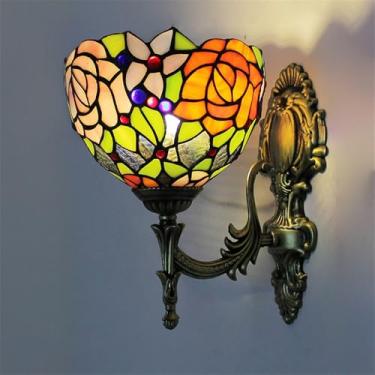 Imagem de Luminária de parede retrô americana com LED, estilo europeu de luxo, para sala de estar, quarto, escritório, casa de campo, hotel, restaurante, café, bar, corredor, com vidro colorido (Estil