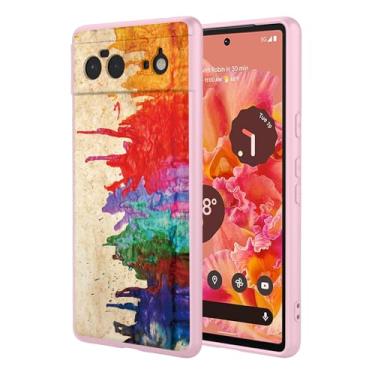 Imagem de OEURVQO Capa artística para Google 6, capa de silicone líquido de toque macio com forro fofo, compatível com carregamento sem fio, capa protetora para Google Pixel 6, aquarela rosa