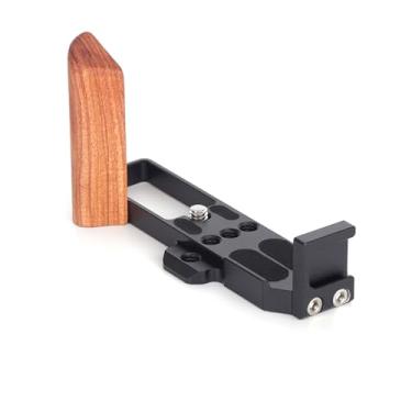 Imagem de YUULNMOP Suporte de metal em forma de L com suporte de mão de madeira para Canon G7X2/G7X3, suporte de placa de base em L de liberação rápida com padrão ARCA, orifício de parafuso de 0,6 cm, suporte