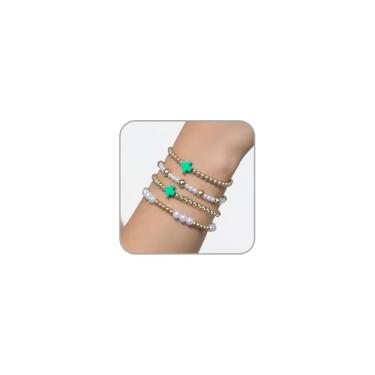 Imagem de BOOZIQ Pulseiras de contas de ouro para mulheres, pulseiras de cruz empilháveis, pulseira elástica com contas de pérolas douradas, boêmio, bijuterias, acessórios de fantasia, joias modernas, presente