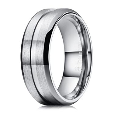 Imagem de THREE KEYS JEWELRY Alianças de casamento masculinas unissex de titânio escovadas prata/preta para homens 8 mm ajuste confortável vintage, Metal, Sem pedra preciosa