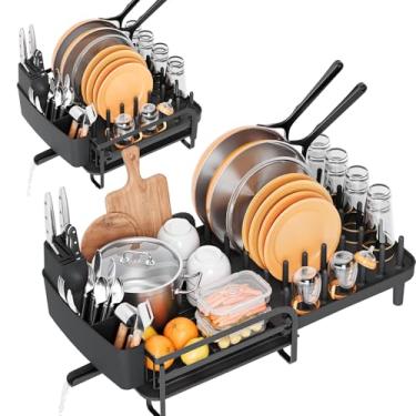 Imagem de TOOLF Escorredor de Louça em Aço Inoxidável, Ajustável, com Suporte para Talheres e Base Coletora, Branco