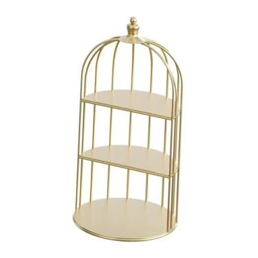 Imagem de Ioensy Suporte para bolo em formato de gaiola de pássaro, porta-doces, porta-frutas, prato para doces, expositor de sobremesas, suporte para chá da tarde, Ouro
