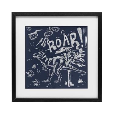 Imagem de Stupell Industries Impressão emoldurada preta de dinossauro rugido esboçado sob vidro, design por HUE, MI e Sangita, 13 x 13