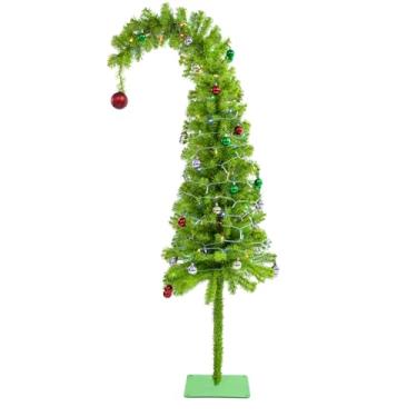 Imagem de Árvore de Natal de 1,8 m, árvore de Natal artificial dobrável de forma curva com luzes LED de 15 metros e 24 bolas de decoração, decoração de Natal, design peculiar para ambientes internos e externos