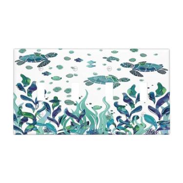Imagem de Nadoabtm Capas de interruptor de luz vibrante de algas marinhas pintura em aquarela quadriciclo placa elétrica de 4 grupos placa de parede decorativa para decoração de banheiro e sala de estar