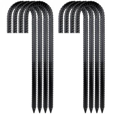 Imagem de Estacas de jardim 12IN J Hook Gound Aço galvanizado, âncoras de solo Estacas de vergalhão resistentes para plantas, barracas, cercas e trampolim, pacote com 8