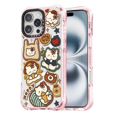 Imagem de Rosarnnah Capa para iPhone 16 Pro fofa - compatível com Magsafe - Capa de telefone à prova de choque com proteção contra quedas de grau militar de 6 m - Design engraçado de gato feliz gatinho (17,5 cm