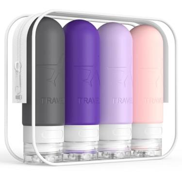 Imagem de ME.FAN Garrafas de viagem para artigos de higiene pessoal, recipientes de 85 g aprovados pela TSA, garrafa dividida portátil espremível de silicone, acessórios de viagem para condicionador, xampu