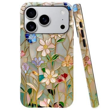 Imagem de Capa para iPhone 17 Pro, capa brilhante para meninas e mulheres, vitrais florais coloridos