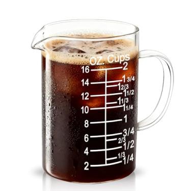 Imagem de BCnmviku Copo medidor de vidro graduado -500 ml/473 g/2 xícaras, fácil de ler [alça isolada | bico em forma de V] - copo medidor de vidro de borossilicato alto para cozinha ou jantar (500 ml)