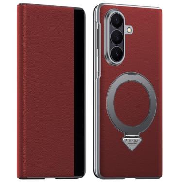 Imagem de YQODSZ Capa para Samsung Galaxy Z Fold 7 com anel magnético, capa flip de couro premium para negócios, compartimento para cartão, capa interna rígida de policarbonato fino, fecho magnético, capa fólio