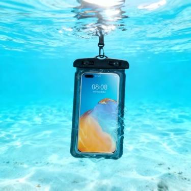 Imagem de Capa de telefone universal à prova d'água com corda para pendurar ao ar livre, flutuante, selada, tela sensível ao toque, bolsa seca (preto)