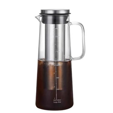 Imagem de SYXLTSH Máquina de café Cold Brew Vidro borossilicato com filtro de aço inoxidável 304, infusor de chá, jarro gelado para cozinha, com bico de cozinha gelada (1,4 L))