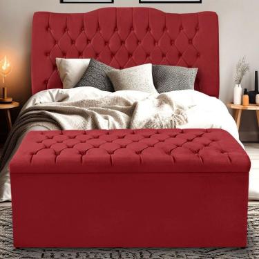 Imagem de Kit Cabeceira E Calçadeira Baú Dunas Casal 140 Cm - Veludo Vermelho
