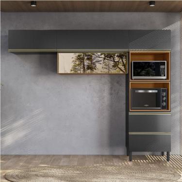 Imagem de Armário de Cozinha Compacta com Vidro Reflecta Proença 5 Portas 1 Gaveta Carbono e Nogueira