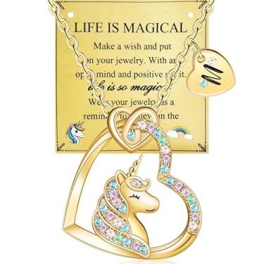 Imagem de Afcrho Colar de unicórnio, presente, pingente de coração colorido, colar de unicórnio, joias, presente de aniversário, unicórnios, presente, M, colares de coração e unicórnios, joias