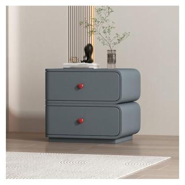 Imagem de SPXMQSS Mesa de cabeceira com 2 gavetas de armazenamento, mesa de cabeceira de madeira maciça sem necessidade de montagem mesa lateral para quarto sala de estar, 45 x 40 x 48 cm azul direito