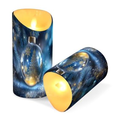 Imagem de Blueangle Pacote com 2 velas de árvore de Natal sem chama com controle remoto e temporizador, velas LED cintilantes (7,6 cm x 15 cm) para decoração de casa, casamento, acampamento (273)